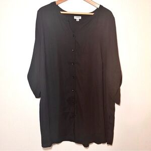 Avenue Black Tunic Blouse 18/20 Plus Size Button Down Workwear Roll Tab Top